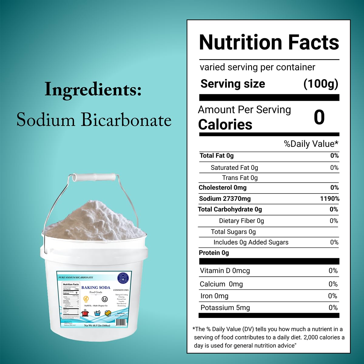 Conscious Seasonings Pure Baking Soda kitchen-cleaning solution shown for safe, non-toxic mess removal.