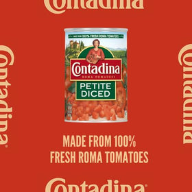Contadina 12-pack display of petite cut diced tomatoes for easy family meals