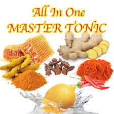 Content Household Master Tonic ingredients label highlighting cinnamon, cloves, vinegar