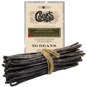 Cook's Madagascar vanilla beans in a bundle showing premium flavor for baking