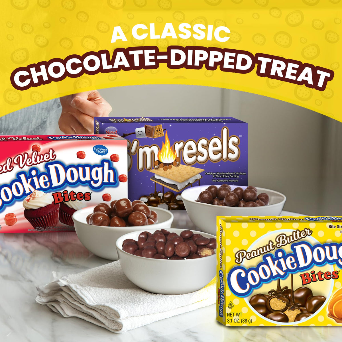 Cookie Dough Bites gift box with 12 flavors, great for celebrations.