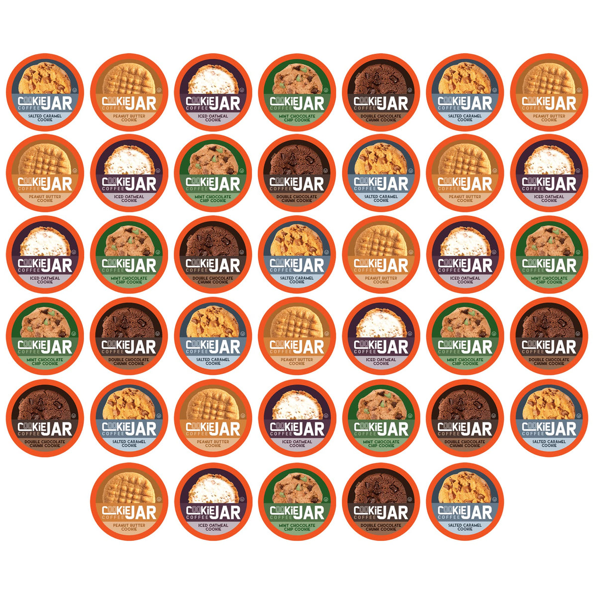 Cookie Jar assorted coffee pods visual sampler ready for Keurig brewers, ideal for hot or iced coffee.