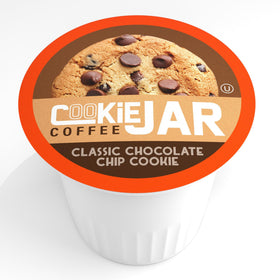 Cookie Jar Chocolate Chip coffee pods row on a clean surface for convenient single-serve brewing.