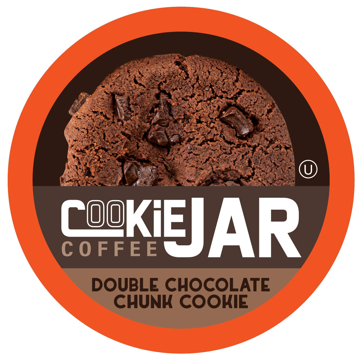 Cookie Jar Double Chocolate Chunk pods front label, rich aroma ready for any brew.