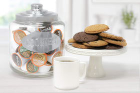 Cookie Jar iced coffee presentation with glass, smooth chocolate finish cools perfectly.