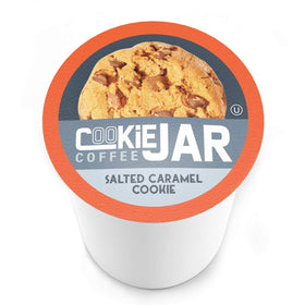 Cookie Jar salted caramel coffee brew in a mug, smooth caramel flavor to start the day.