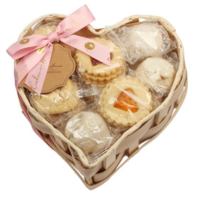 Cookies Con Amore heart-shaped gift basket showcasing Mother's Day sweetness.
