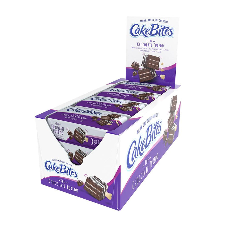 Cookies United Original Cakebites Chocolate Tuxedo grab-and-go tube—convenient indulgence.