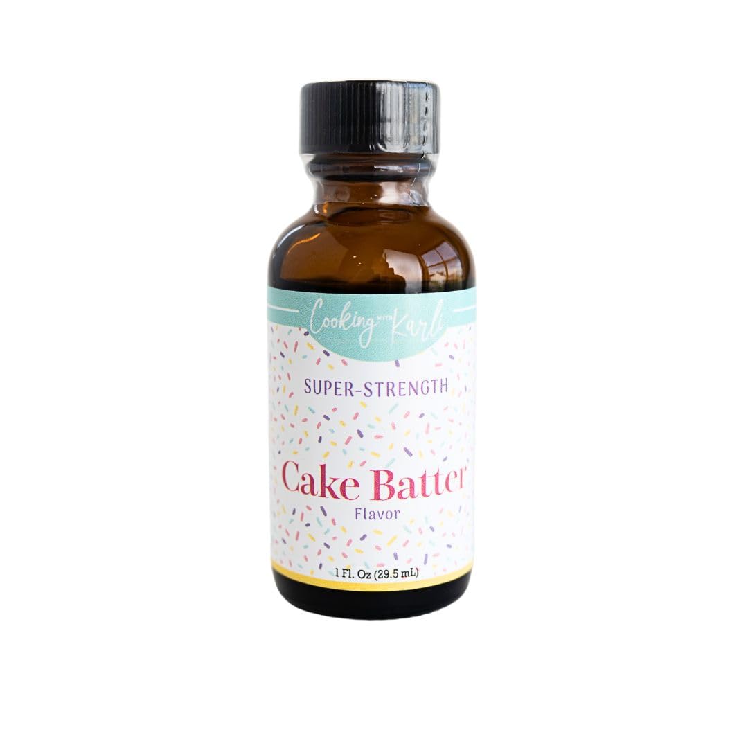 Cooking with Karli bottle front view showing bold birthday cake flavor for cookies and frostings.