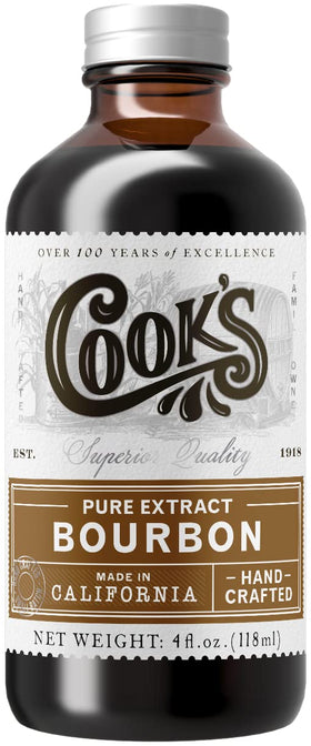 COOK'S Bourbon Extract bottle front view highlighting rich flavor potential for sauces.