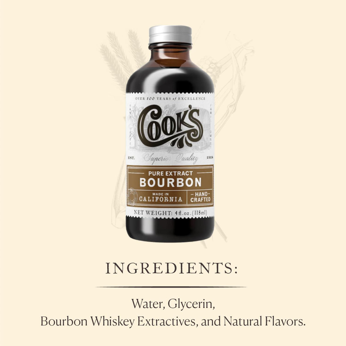 COOK'S Bourbon Extract cap closeup showing premium bottle design for flavoring.