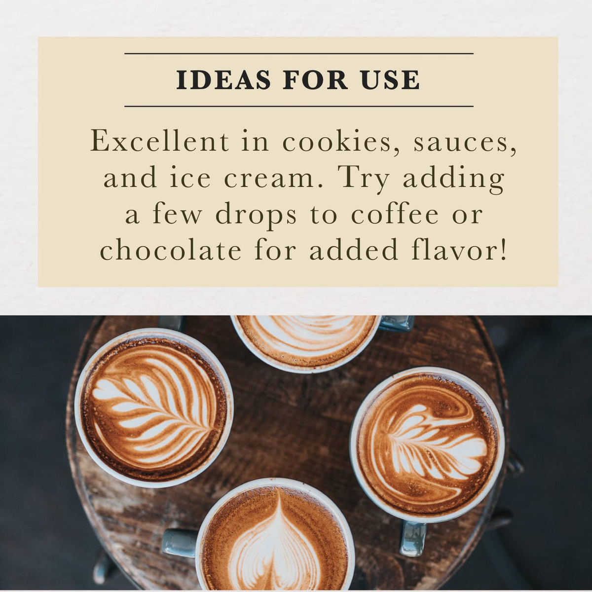 Cook's Hazelnut flavor coffee drink close-up suggests versatile flavor for beverages.