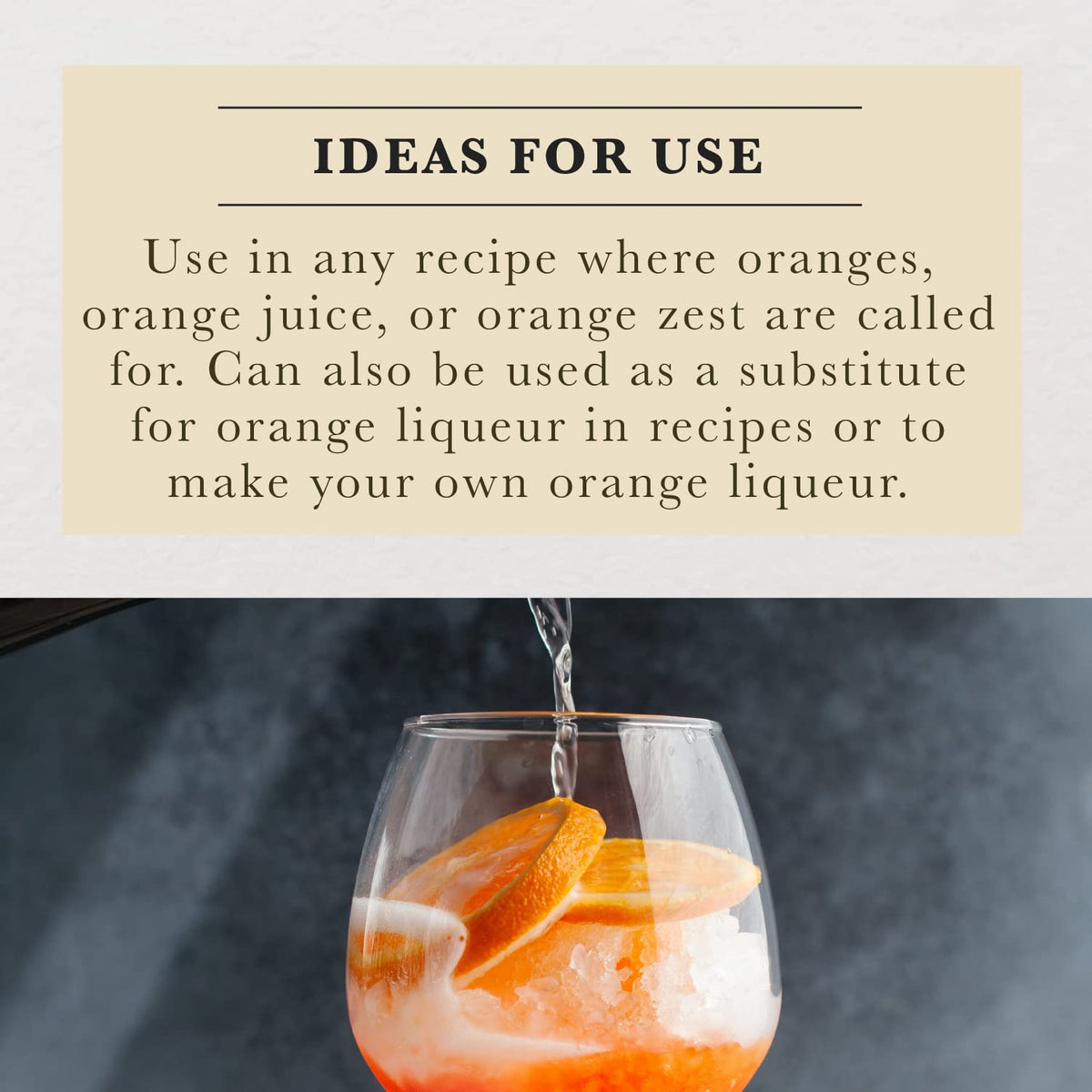 COOK'S orange extract used with ice cream for bright citrus notes.