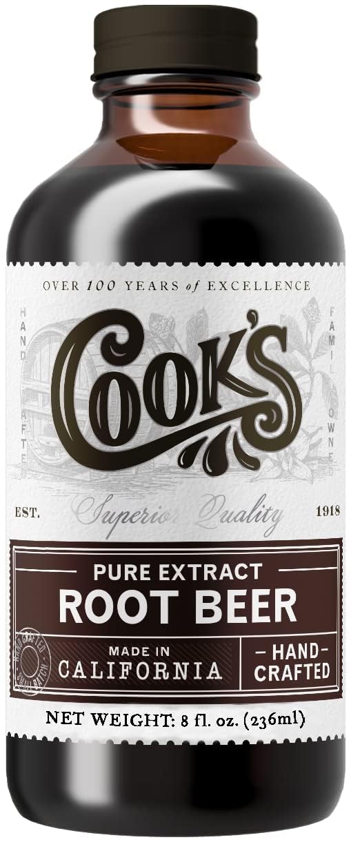 COOK'S Root Beer Extract in amber bottle for safe storage and authentic flavor.