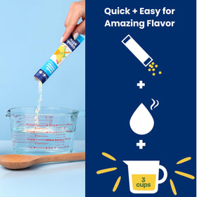 Pouring Cookstix broth into a glass for a savory serving
