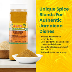 Cool Runnings bottle close-up shows vibrant spice blend ideal for curries.