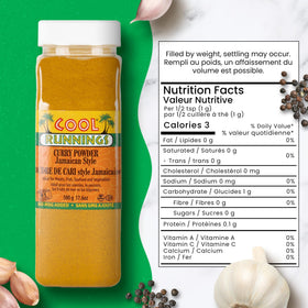 Cool Runnings curry powder with vegetables and seafood ready for flavor boost.