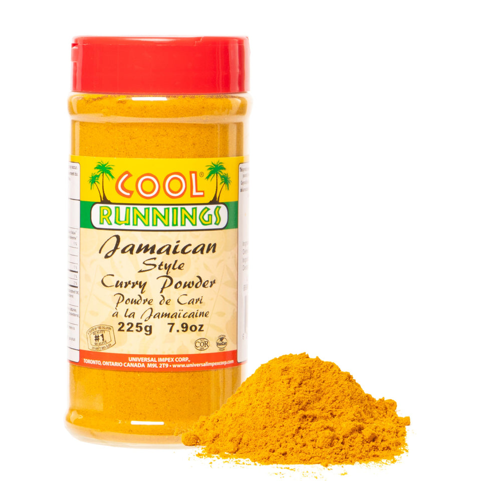 Cool Runnings Jamaican Style Curry Powder bottle shows bold curry flavor for curries.