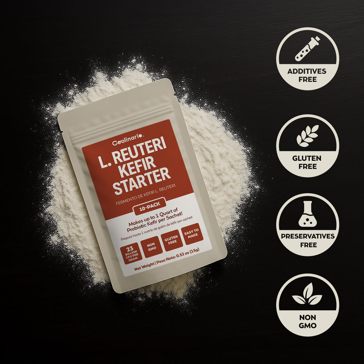 Coolinario L Reuteri kefir culture packets for at-home probiotic fermentation