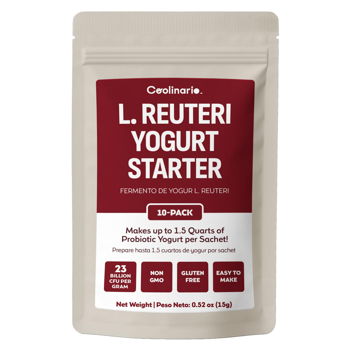 Coolinario L Reuteri yogurt starter packaging ready to use for creamy yogurt.