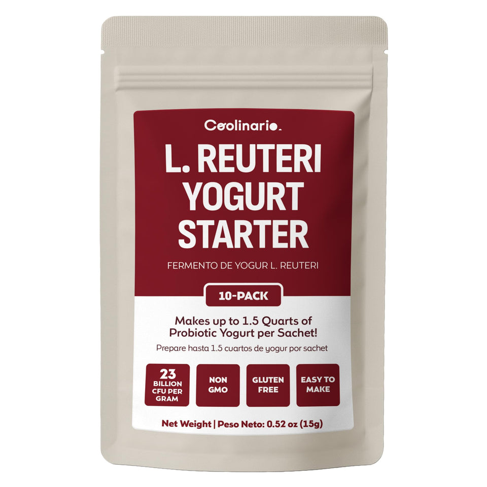 Coolinario L Reuteri yogurt starter packaging ready to use for creamy yogurt.