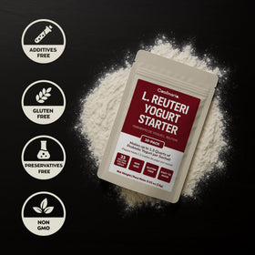 Coolinario L Reuteri yogurt starter sachets ready to mix for fresh probiotic yogurt.