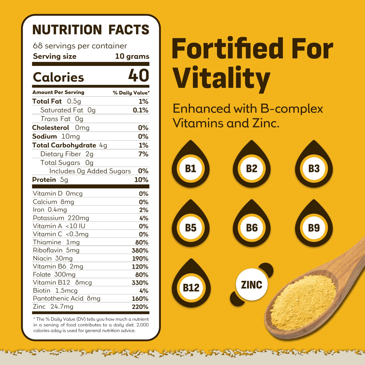 Coolinario large packaging bag label shows premium fortified yeast for daily plant-based meals.