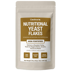 Coolinario Nutritional Yeast Flakes packaging close-up highlighting gluten-free vegan seasoning.