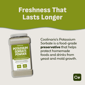 Coolinario Potassium Sorbate 1 gal bottle shown for large-batch preservation.