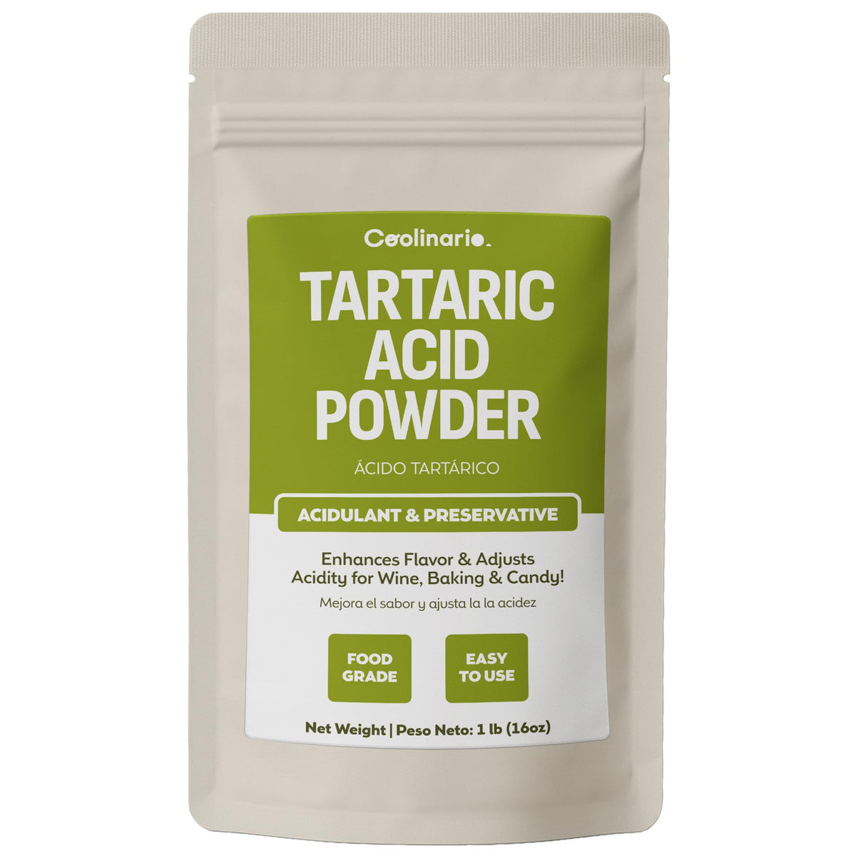 Coolinario Tartaric Acid Powder bottle pour for precise acidity adjustment.