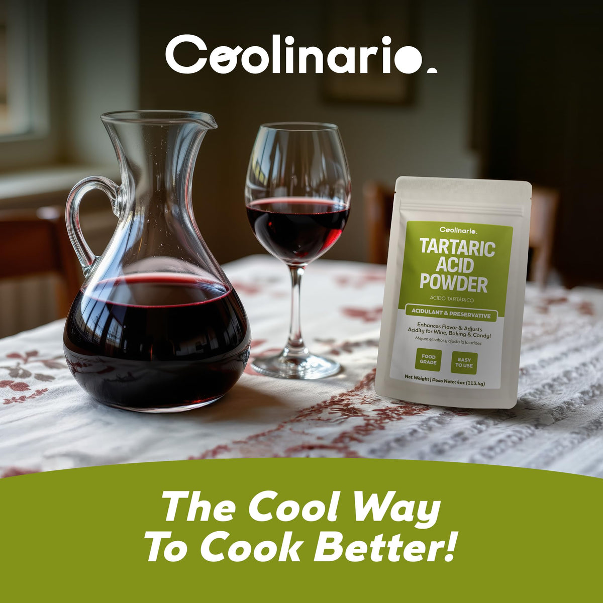 Coolinario Tartaric Acid Powder sealed storage jar protecting potency.