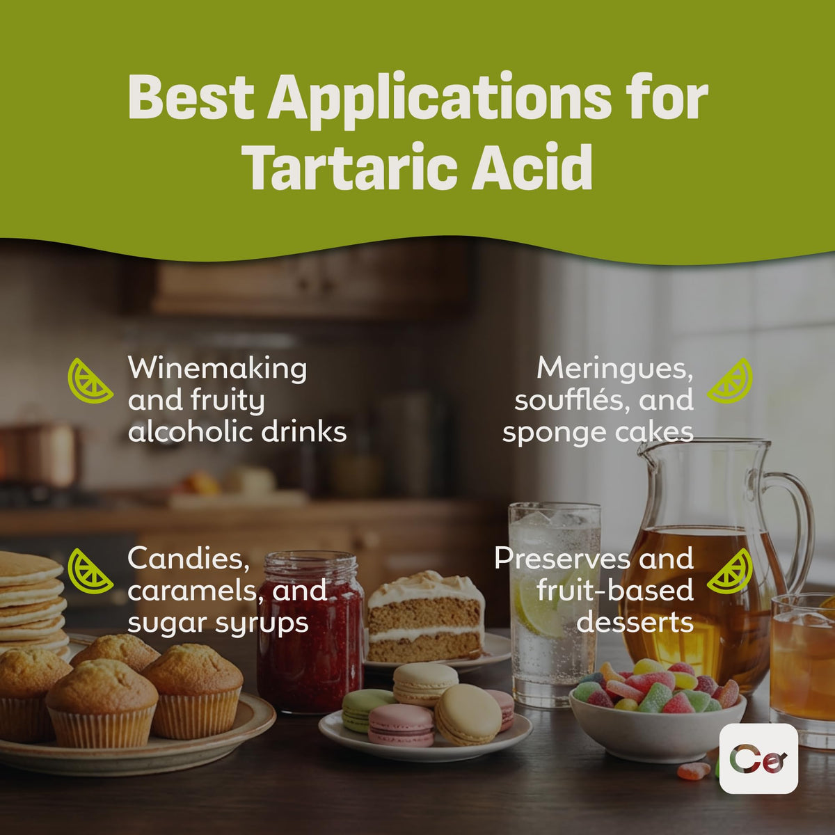Coolinario Tartaric Acid Powder syrup and candy crystallization control.