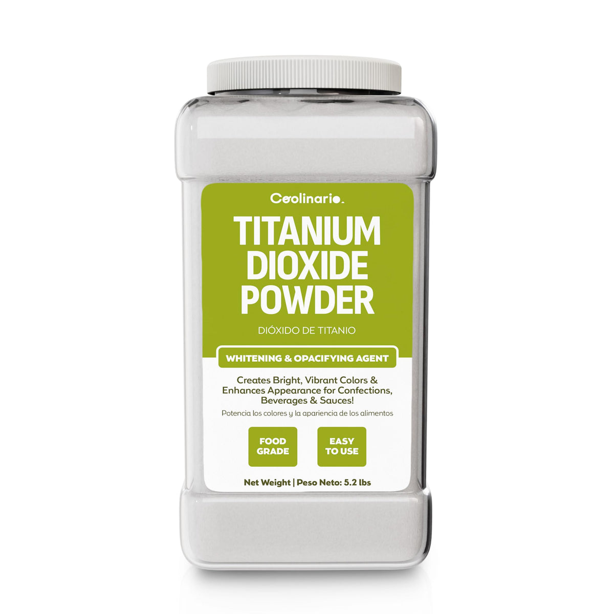 Coolinario titanium dioxide powder packaging for bright, uniform coloring in recipes
