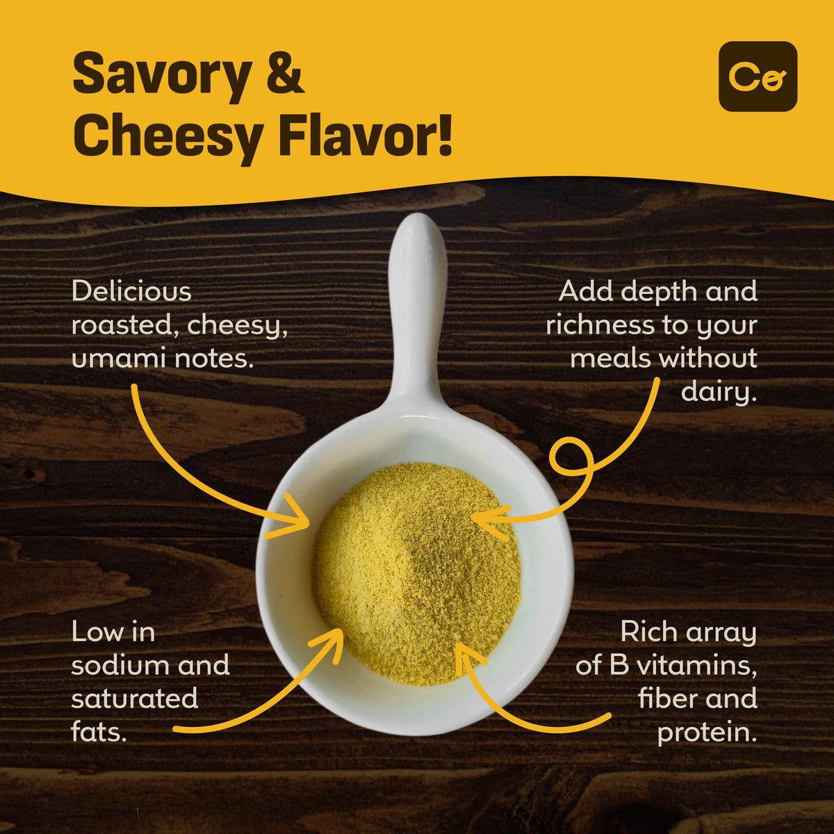 Coolinario yeast flakes stirred into soups or dressings for added nutrition.