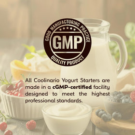 Coolinario yogurt starter with milk heated to 82°C for fermentation.