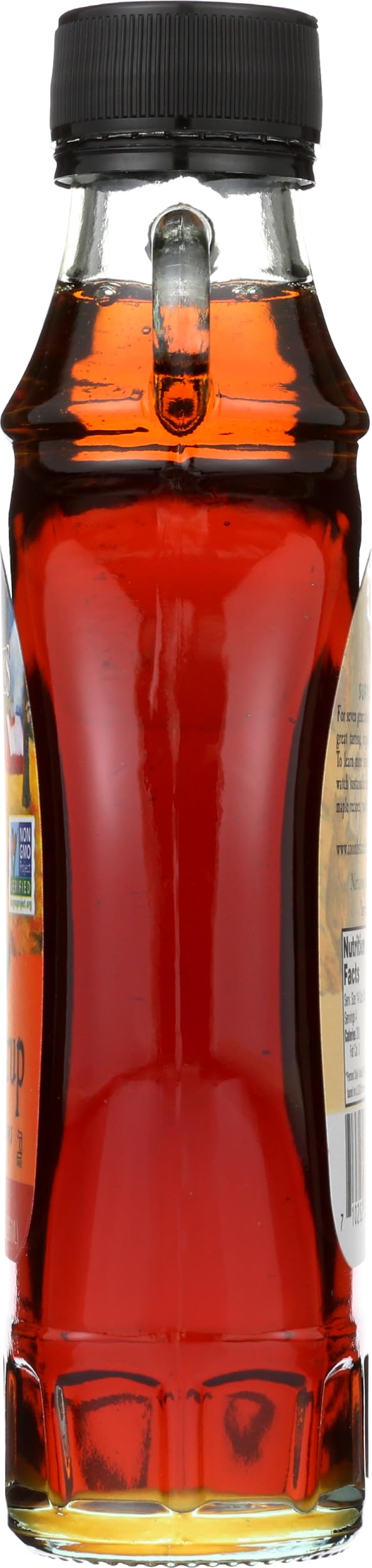 Coombs Family Farms maple syrup in kitchen setting, gluten-free and Kosher certified.