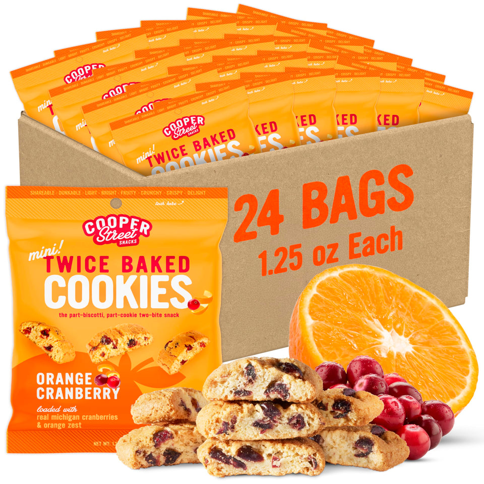 Cooper Street orange cranberry biscotti pack, crisp and dairy free, ideal for sharing