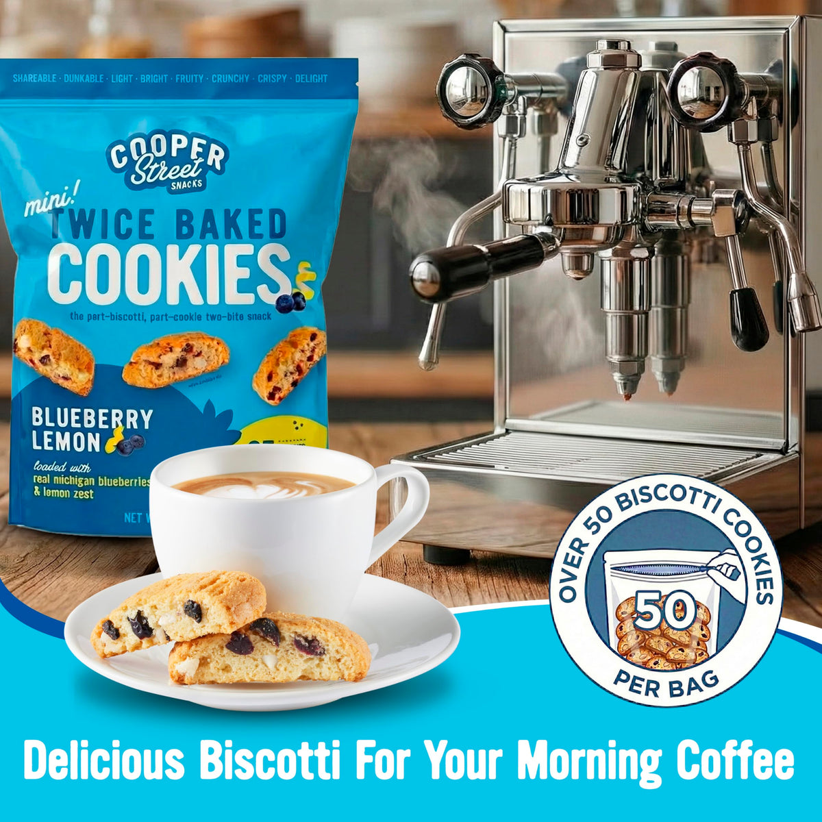 Cooper Street 16 oz bag keeps biscotti fresh for parties and gifting