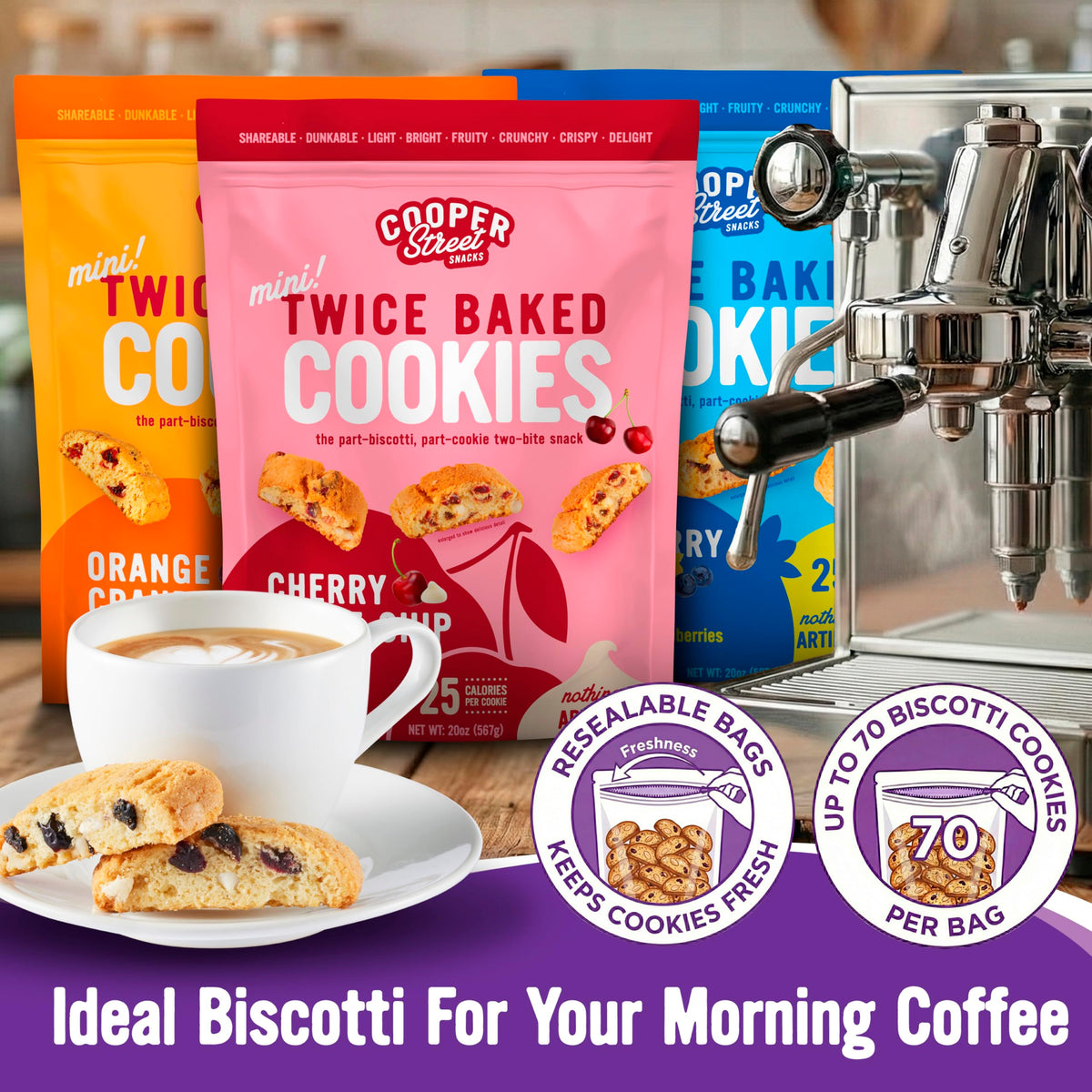 Cooper Street biscotti display showing crispy, light texture