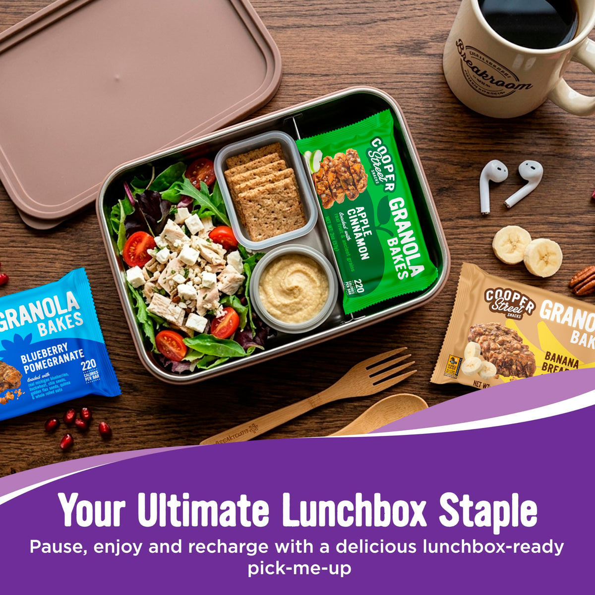 Cooper Street Granola Bakes 5-Flavor Variety Pack display with individually wrapped bars