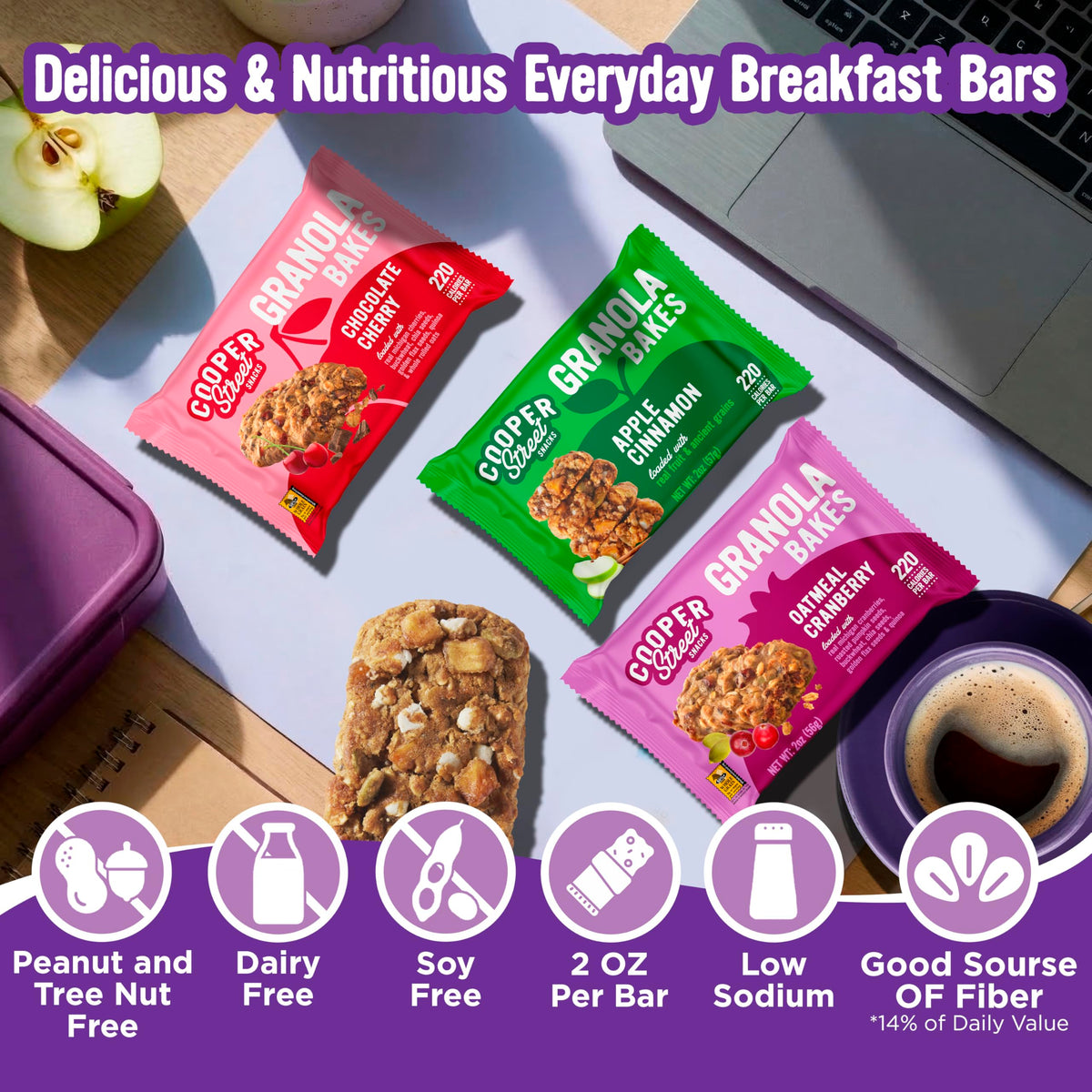 Cooper Street Granola Bakes Chocolate Cherry bar with rich flavor, ideal for busy mornings