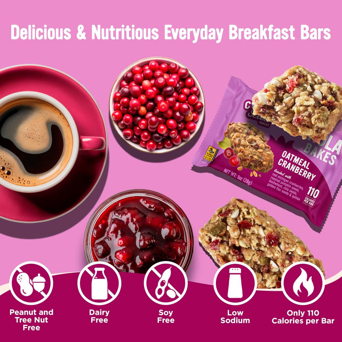 Cooper Street Granola Bakes nut-free, dairy-free, low-sodium profile for inclusive snacking.