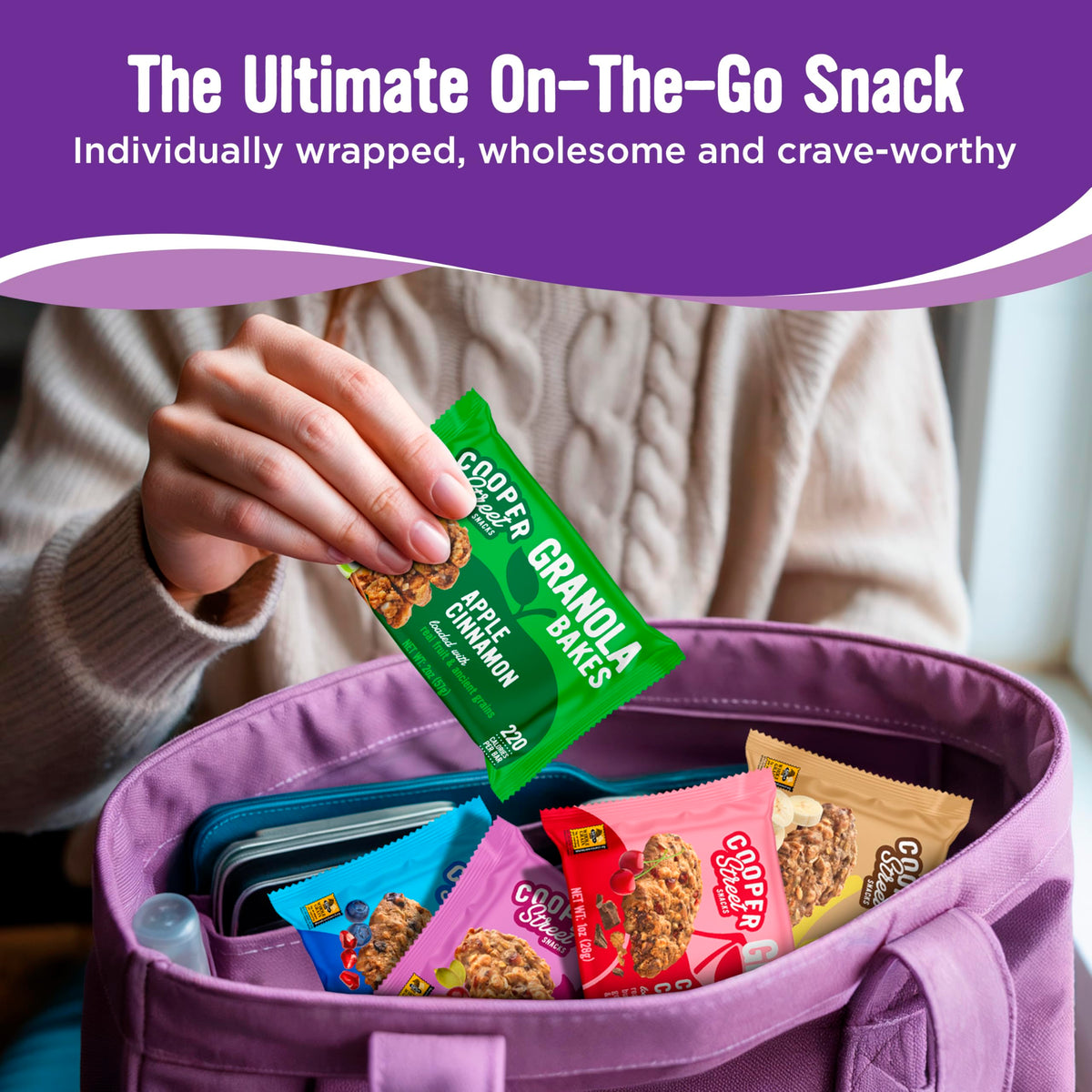 Cooper Street Granola Bakes pantry-friendly 2oz bars stay fresh between meals