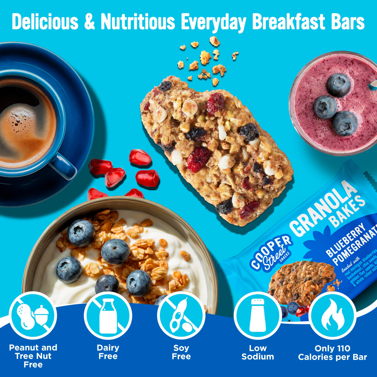 Real dried blueberries and pomegranate in Cooper Street granola bars.