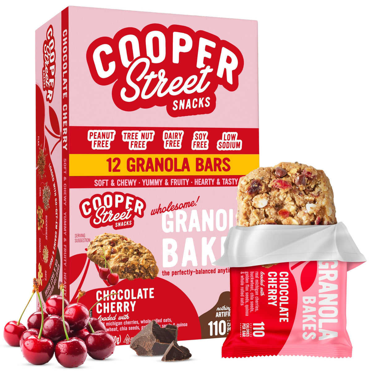 Cooper Street Granola Bakes chewy chocolate cherry bar ready for a quick breakfast