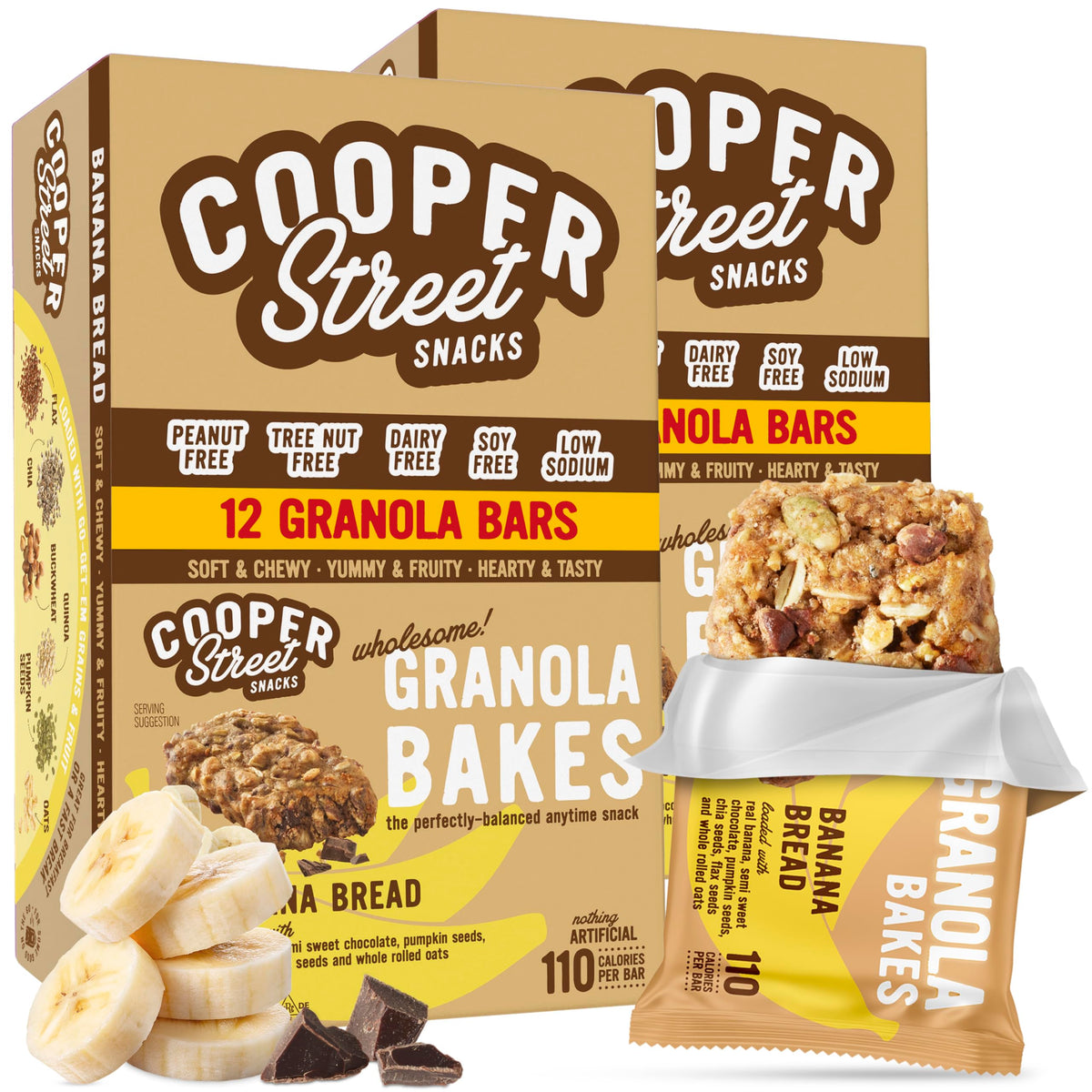 Cooper Street Granola Bakes soft banana bread bars for quick breakfast.
