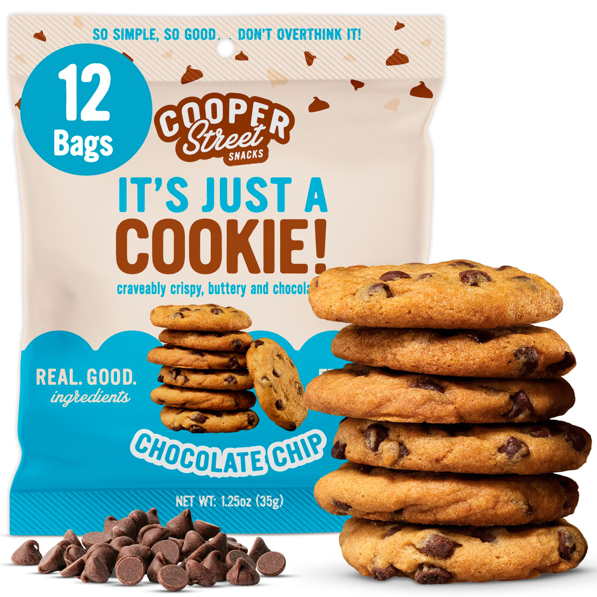 COOPER STREET It's Just a Cookie front packaging shows a school-safe snack option for lunchboxes
