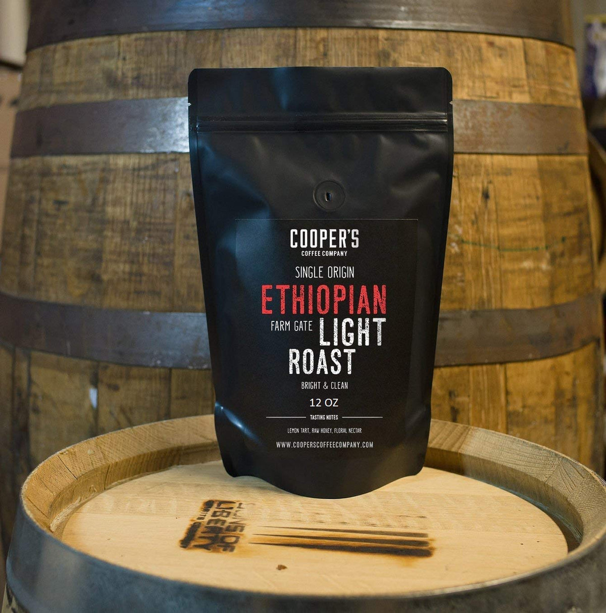 Cooper's Cask 2lb bag packaging showcases premium whole bean presentation.