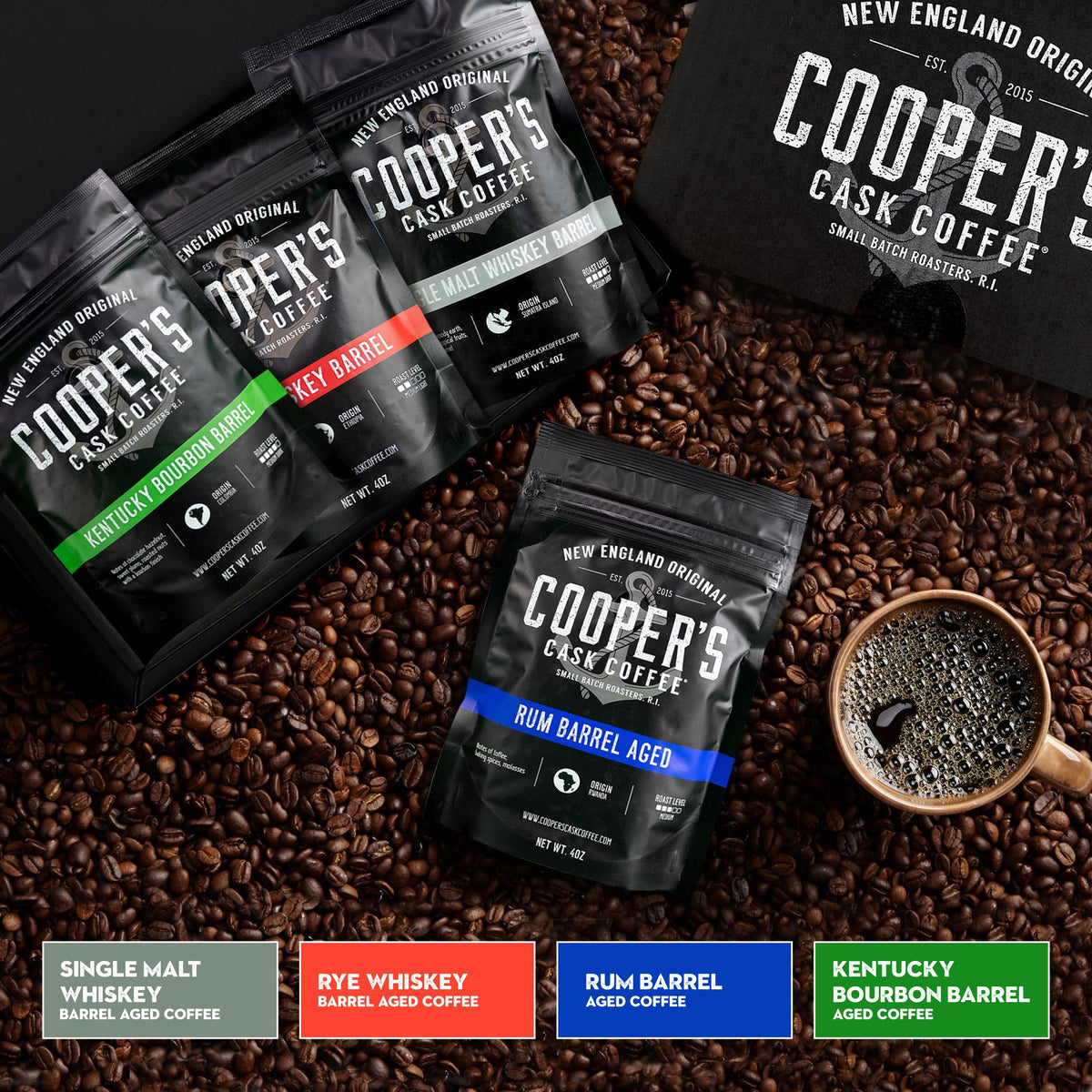 Cooper's Cask Aroma highlight image emphasizes whiskey and bourbon notes