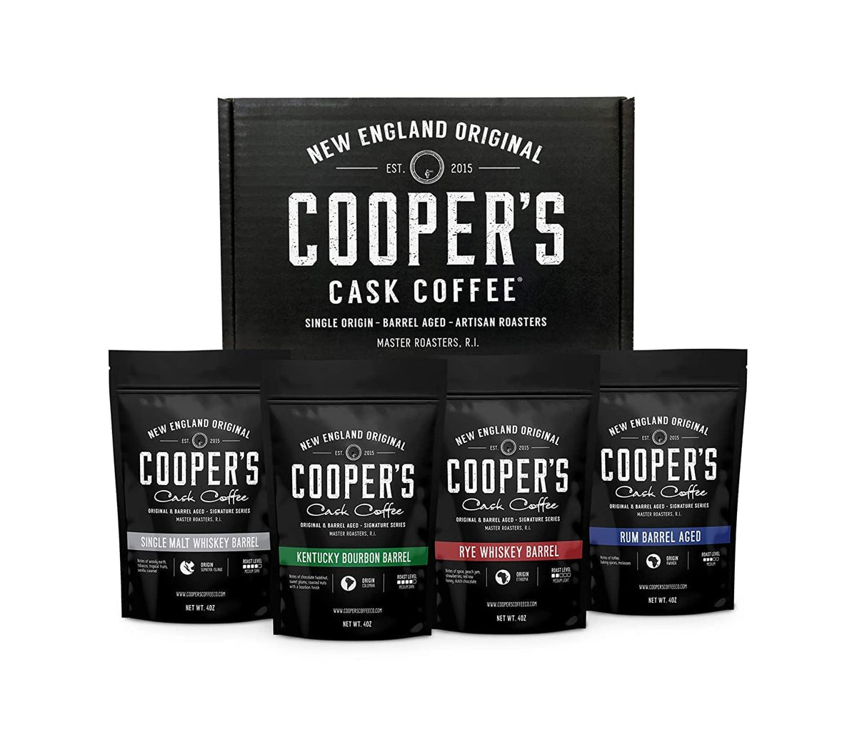 Cooper's Cask Bourbon Box front view, ideal premium gift for coffee enthusiasts